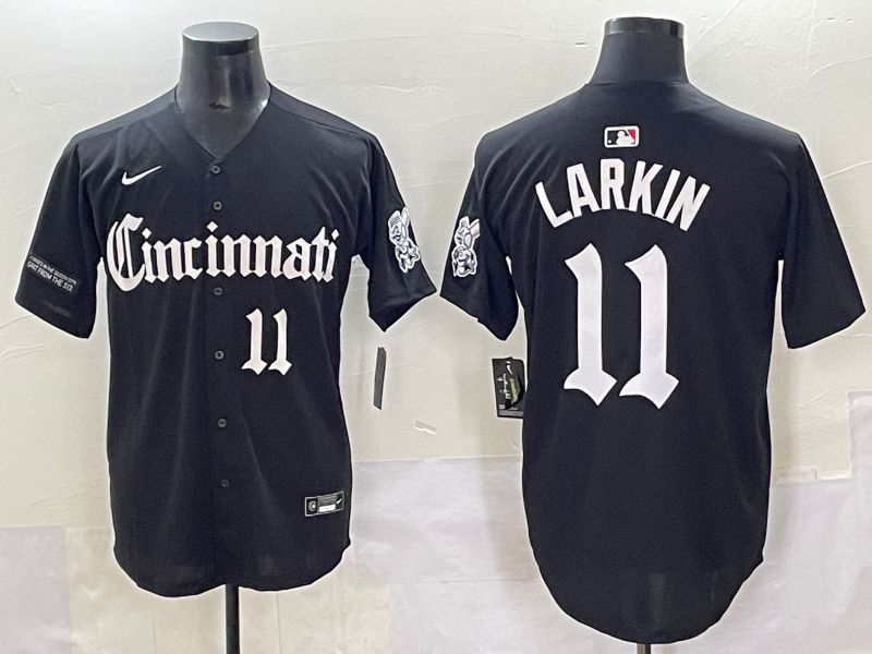 Men 2025 Cincinnati Reds #11 Larkin Black Five generations Joint Name Nike MLB Jersey style 12->cincinnati reds->MLB Jersey